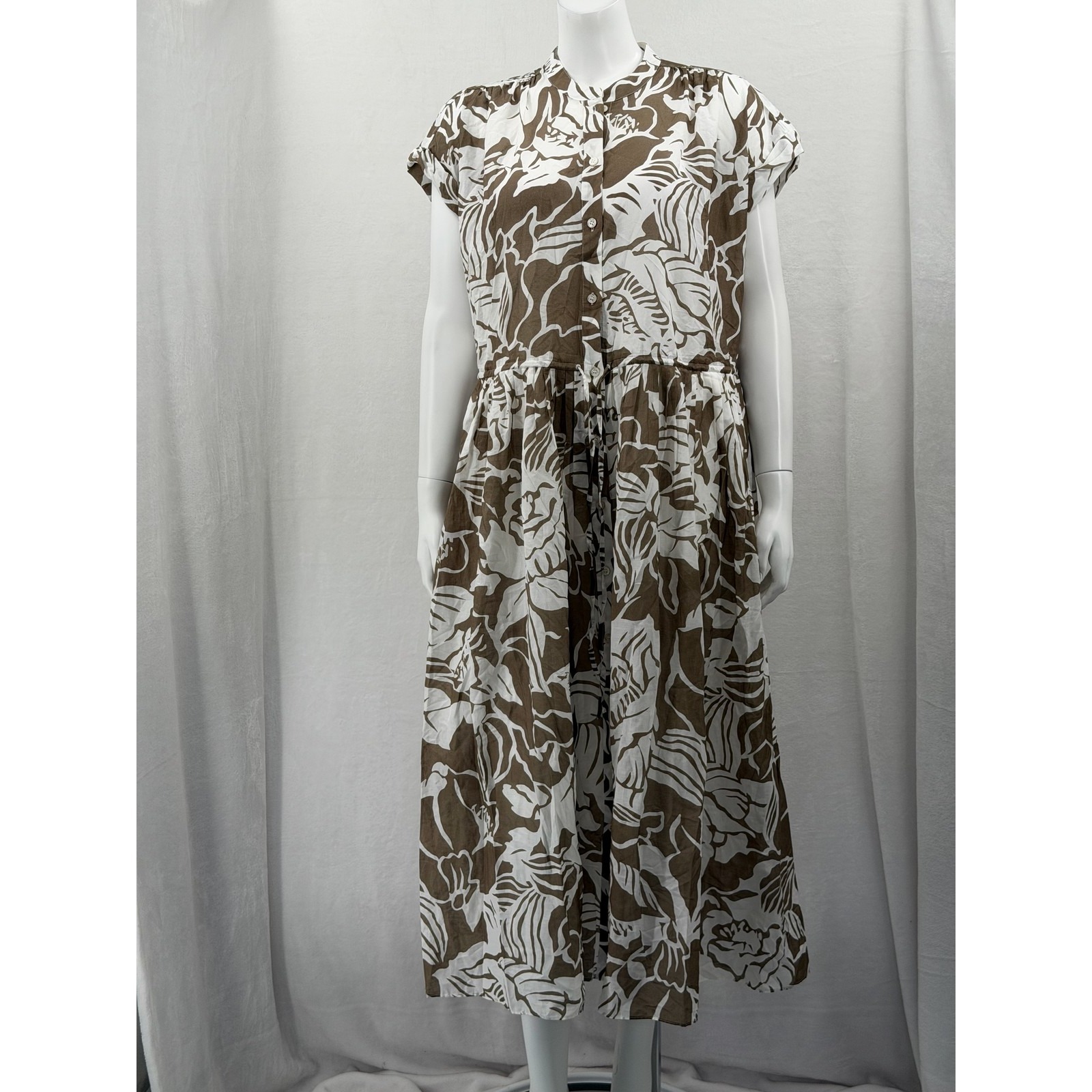 Ayr Dress Womens Medium Tan Teak Floral The Sway Sheer Lightweight Summer Travel